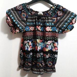 Wonder Nation Girls L(10-12) Floral Geometric Crop Top